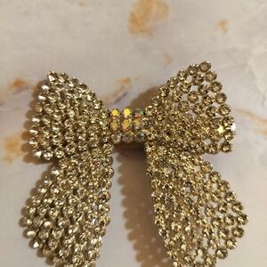 Sparkling Gold Rhinestone Bow Hair Clip